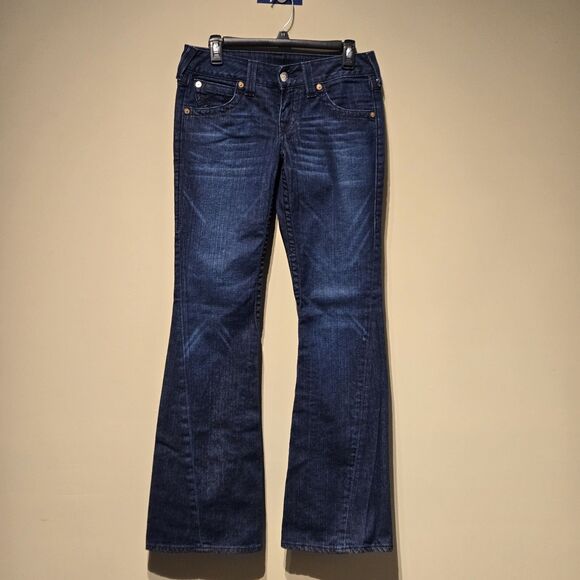 True Religion Twisted Seam Low Rise Dark Wash Flare Jeans Size 29 - Picture 1 of 9